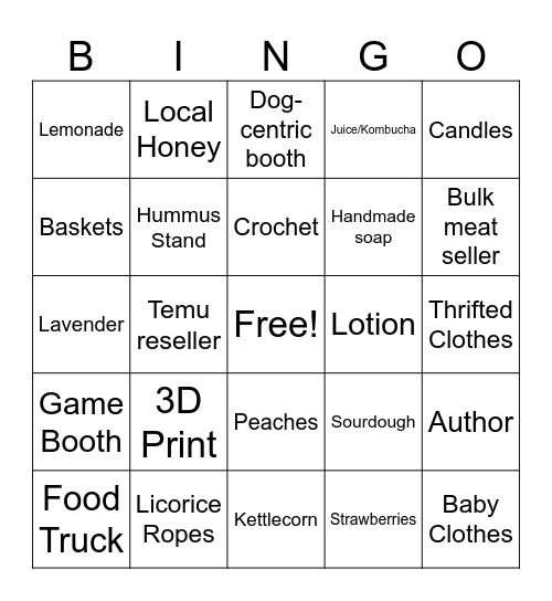 Farmer's Market Bingo Card
