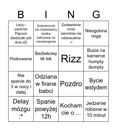 POV Bingo Card