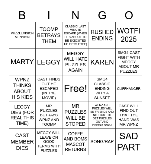 SMG4 Bingo Card
