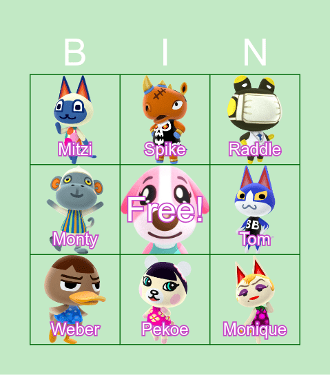 Animal Crossing Villagers Bingo Card