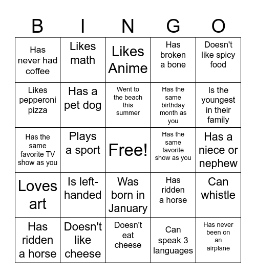Find Someone Who... Bingo Card