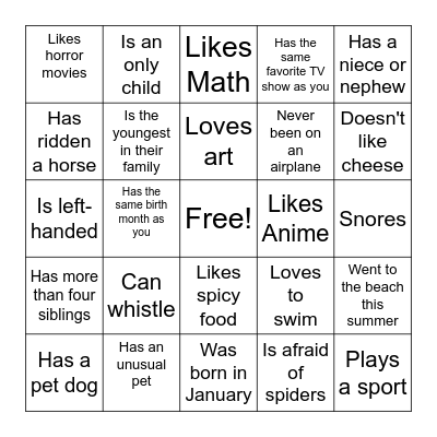 Find someone who... Bingo Card