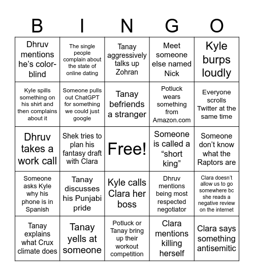 Nick’s Bingo Card Bingo Card