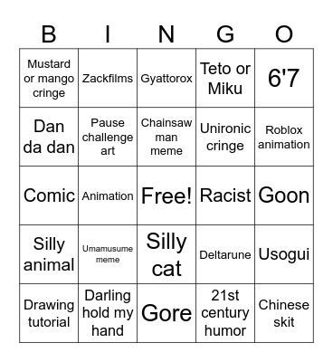 Instagram fyp Bingo Card
