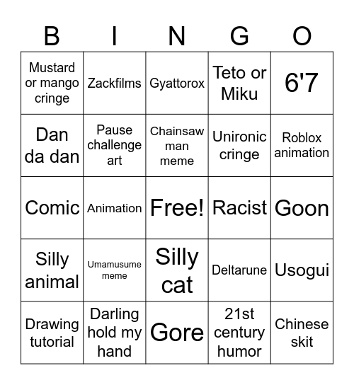 Instagram fyp Bingo Card