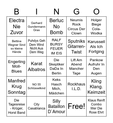 DDR-Hits Bingo Card