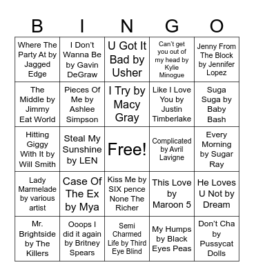 Y2K MUSICAL BINGO Card