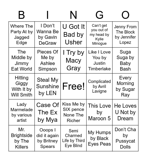Y2K MUSICAL BINGO Card
