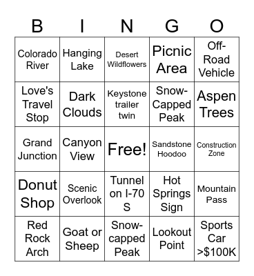 🛣️ Moab to Vail Road Trip Bingo Card