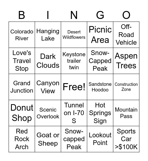 🛣️ Moab to Vail Road Trip Bingo Card
