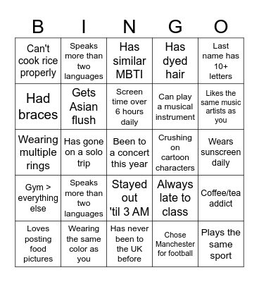 25 Bingo Card