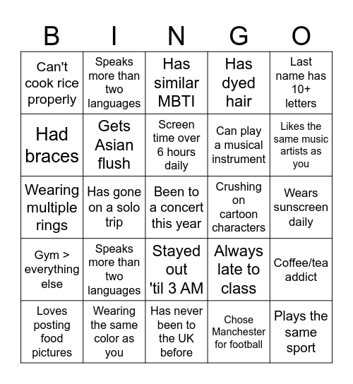 25 Bingo Card