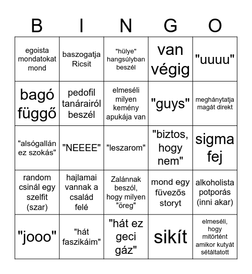 Zsándor Bingo Card