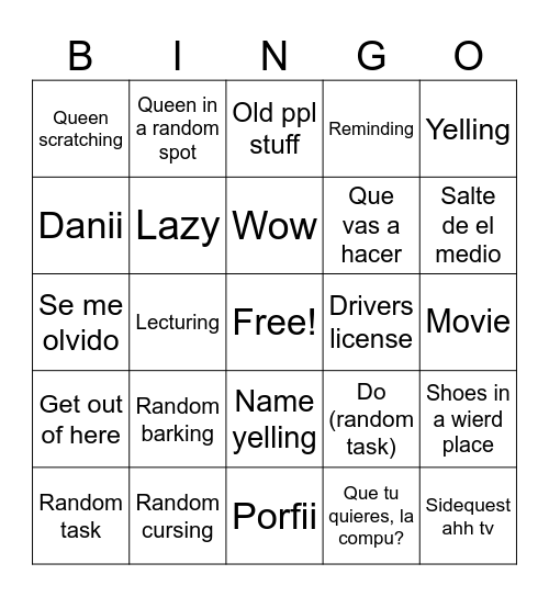 Mam Bingo Card