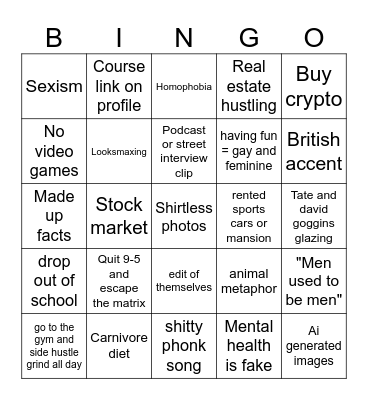 Alpha male bullshit bingo Card
