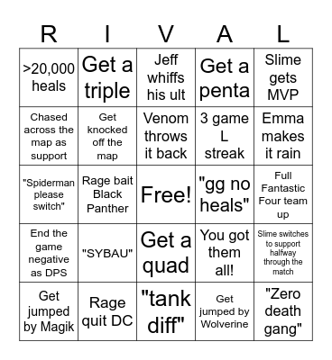 MARVEL RIVALS BINGO - Slime Streams Bingo Card