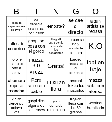 La velada Bingo Card