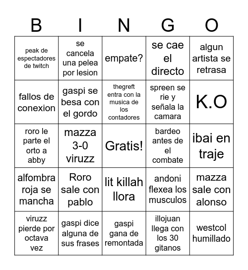 La velada Bingo Card