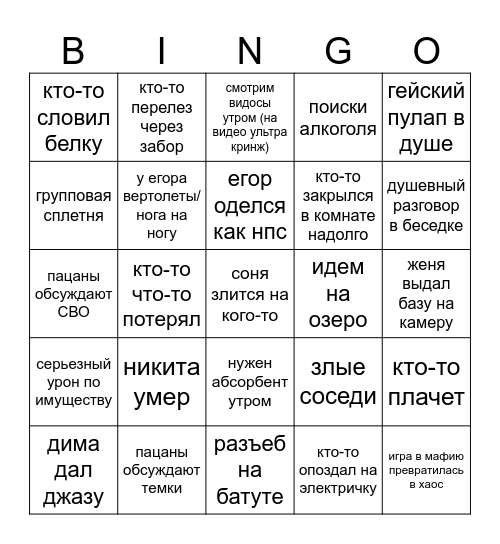Бинго ДР Сони Bingo Card