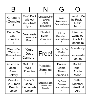 DCOM and Disney Bingo Card