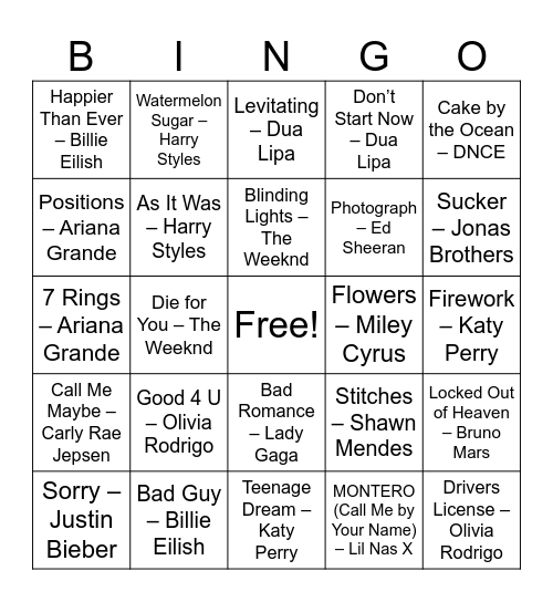 2010s and 2020s Bingo Card