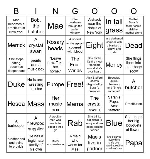 Redeeming Love Prologue Bingo Card