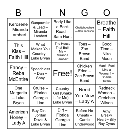 Country Blend Bingo Card