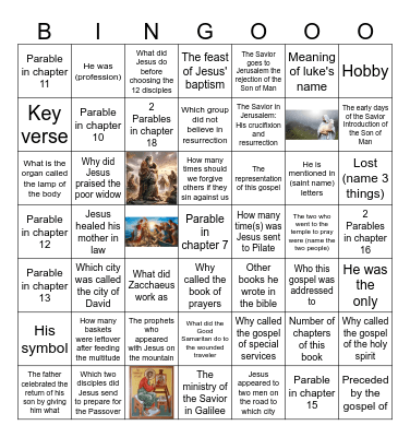 St Luke's Bible bingo Card