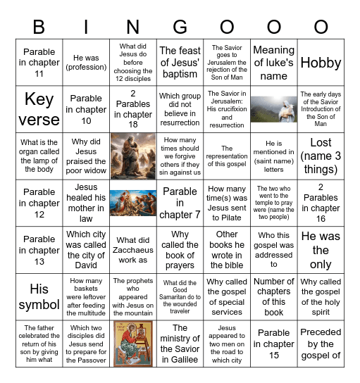 St Luke's Bible bingo Card