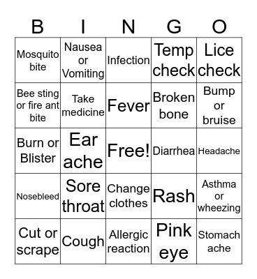 School Nurse Bingo Card