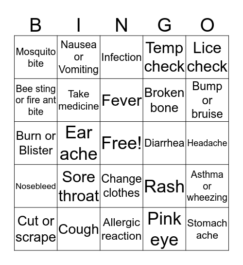 School Nurse Bingo Card