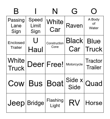Girls Road Trip Bingo Card