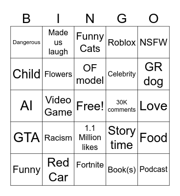 IG Reels Bingo Card