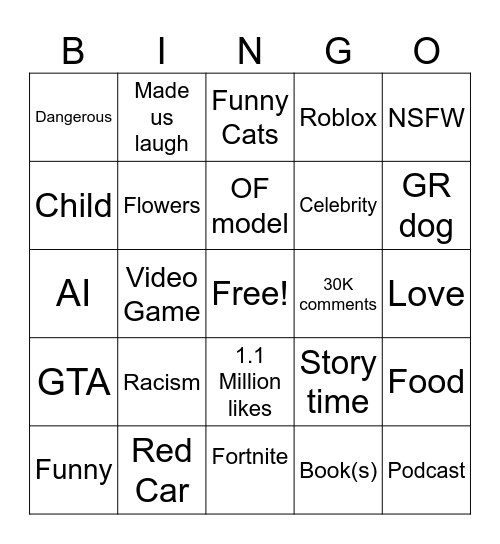IG Reels Bingo Card