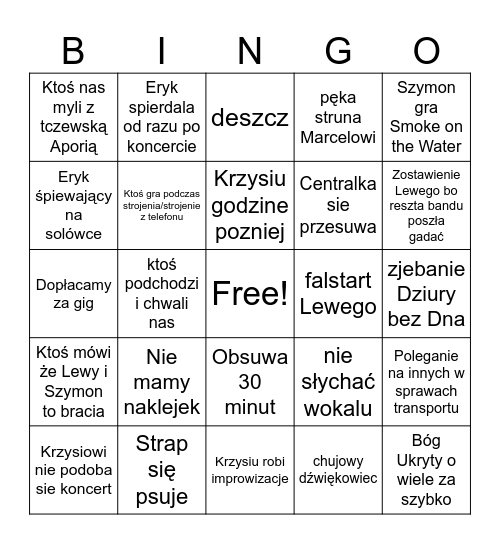 Aporia koncert Bingo Card