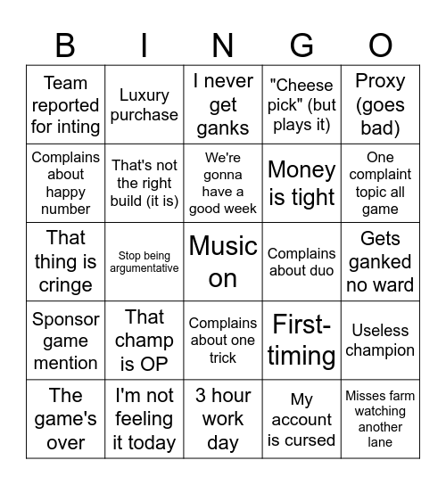Average stream Bingo Card