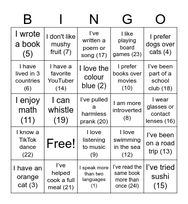 Untitled Bingo Card