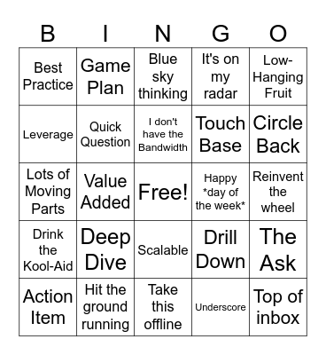 Corporate Jargon Bingo Card