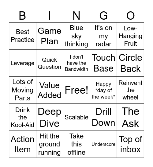 Corporate Jargon Bingo Card
