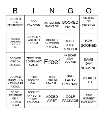 August Reservations Bingo Card