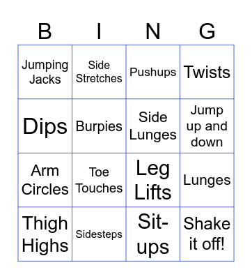 Fitness 5 Bingo Card