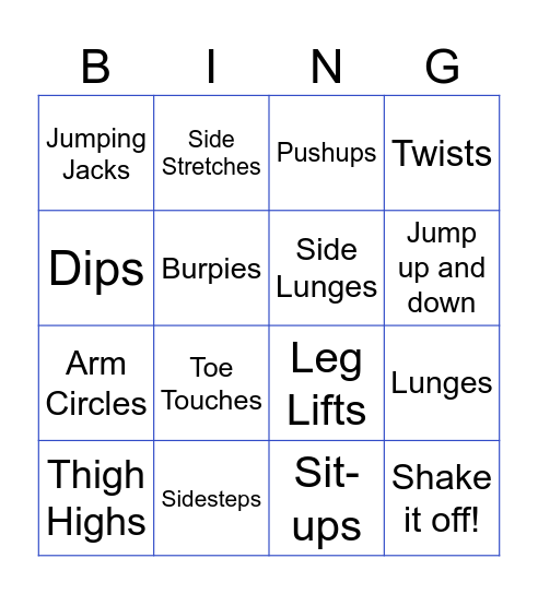 Fitness 5 Bingo Card