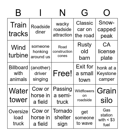 🚗 Colorado Highway Travel Bingo – Vail to Brush Edition Bingo Card