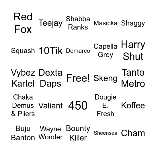 Reggae 2025 Bingo Card