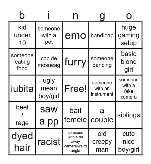 Omegle Bingo Card