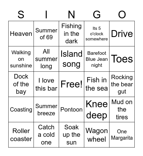 Country and Summer Bingo Card