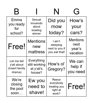 Things Tara Might Say Bingo Card