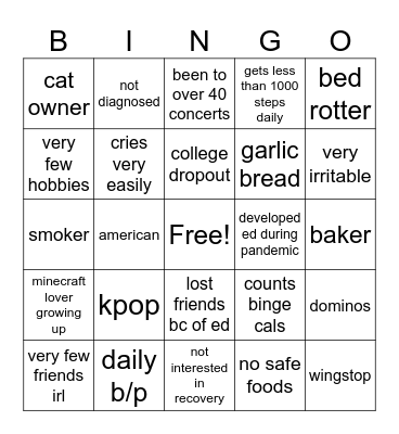 rane’s Bingo Card