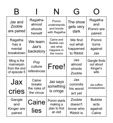 Digital Circus Episode 6 Bingo Card