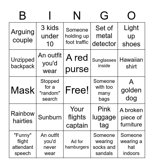 Airport Bingo Card